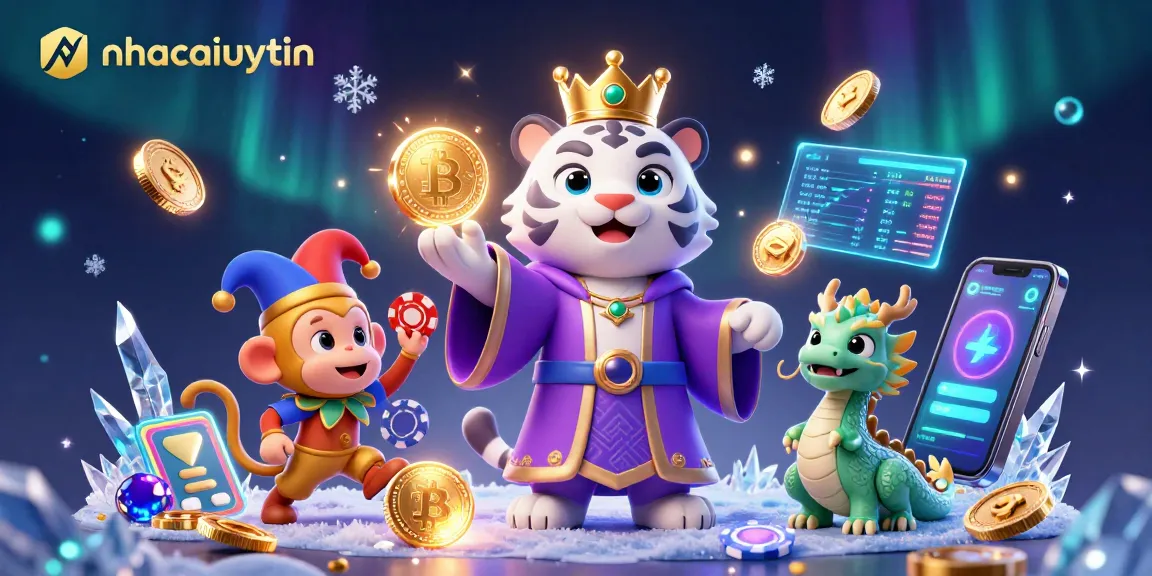 Experience thrilling gambling with nhacaiuytin and vibrant characters in 3D casino illustration.