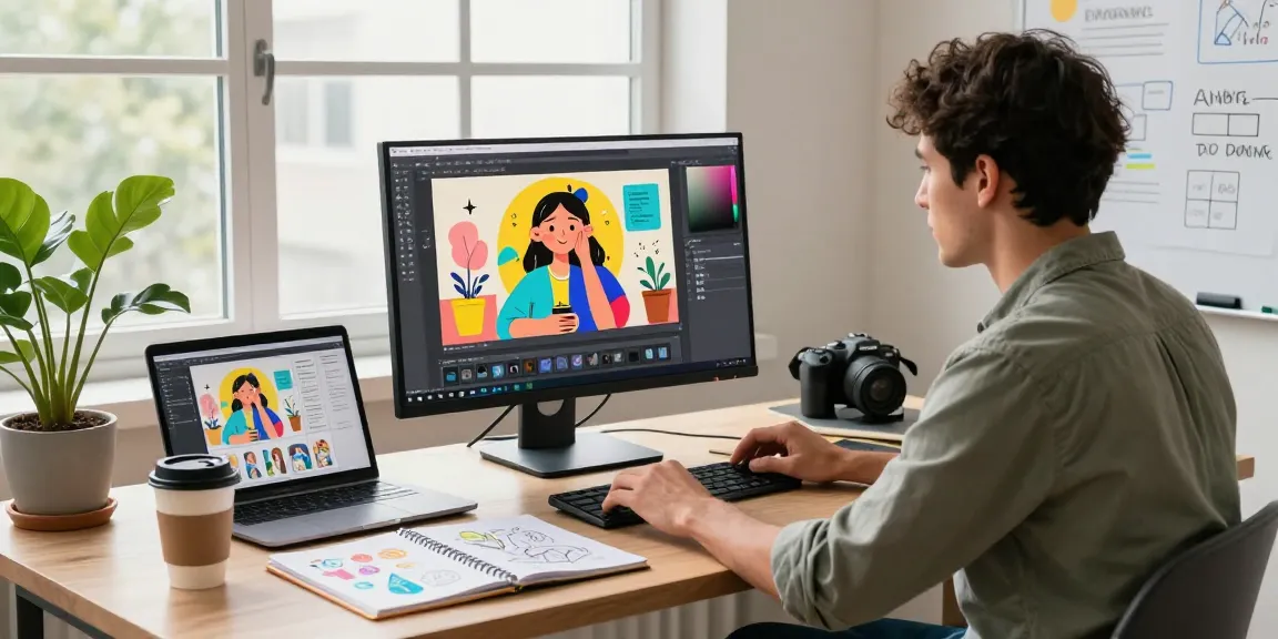 Designer using nano banana pro to create stunning AI images in a modern workspace.