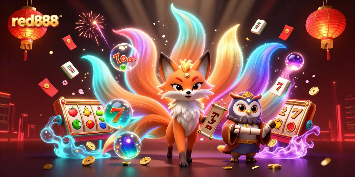Engage in thrilling gaming excitement with red888, showcasing colorful slot reels and enchanting characters.