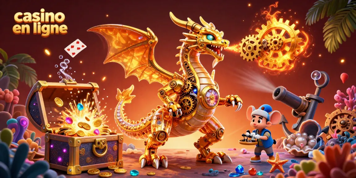 Expérience immersive dans un casino en ligne avec un dragon mécanique et des éléments de jeu dynamiques