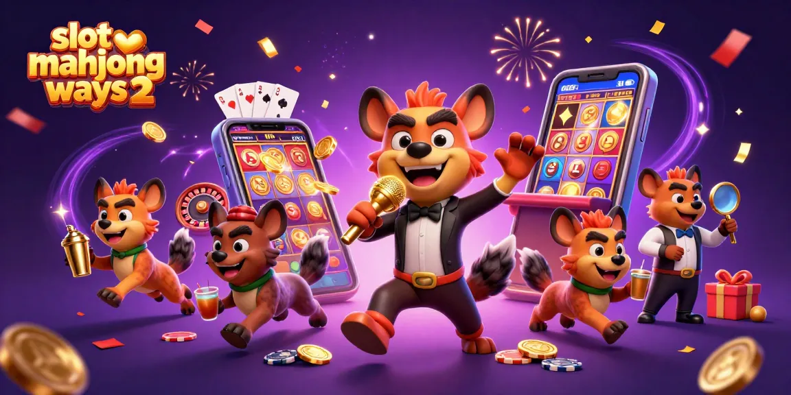 Experience the excitement of slot mahjong ways 2 with animated hyenas in a colorful casino scene.