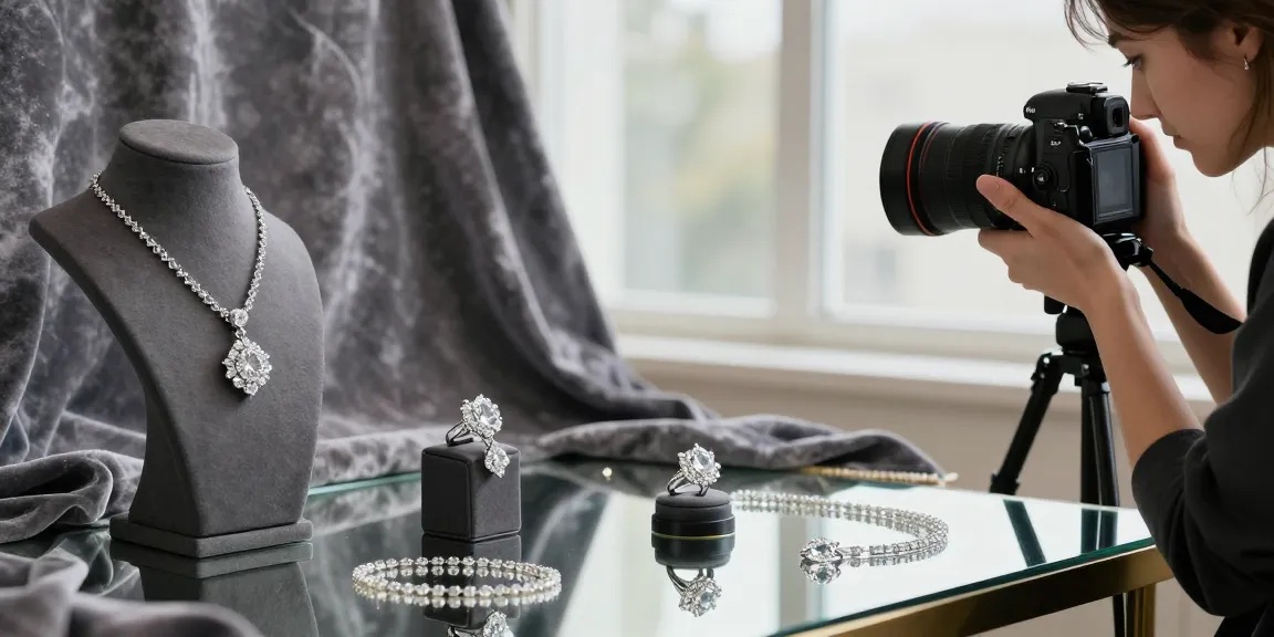 Photographie professionnelle par un photographe de bijoux mettant en valeur des bijoux précieux dans un studio élégant.