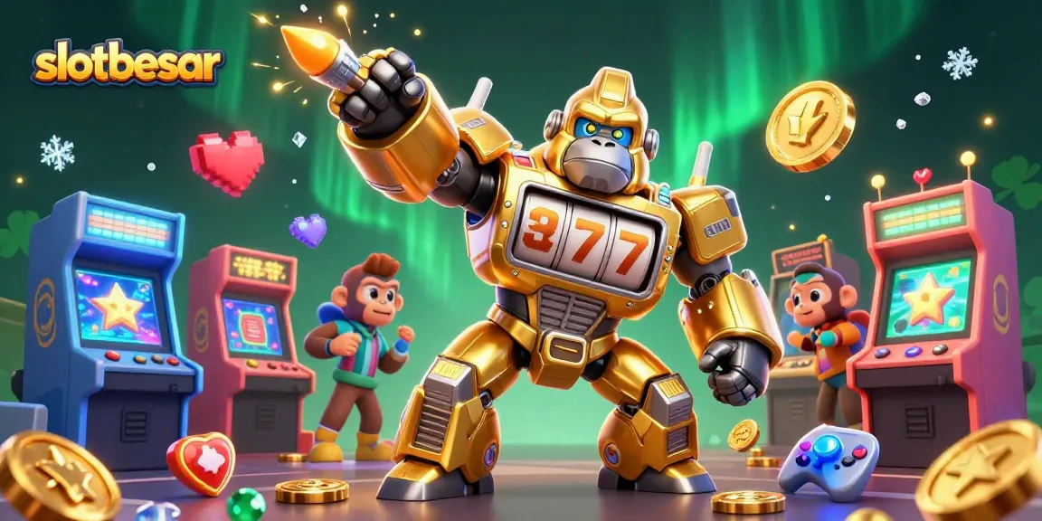 Spin winning slots with slotbesar in a vibrant 3D casino scene filled with arcade elements.