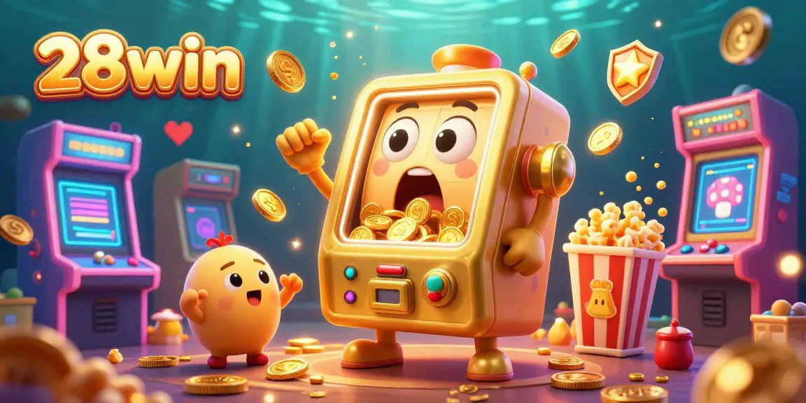 Experience thrilling jackpots at 28win with colorful slot machines celebrating wins in a vibrant casino scene.
