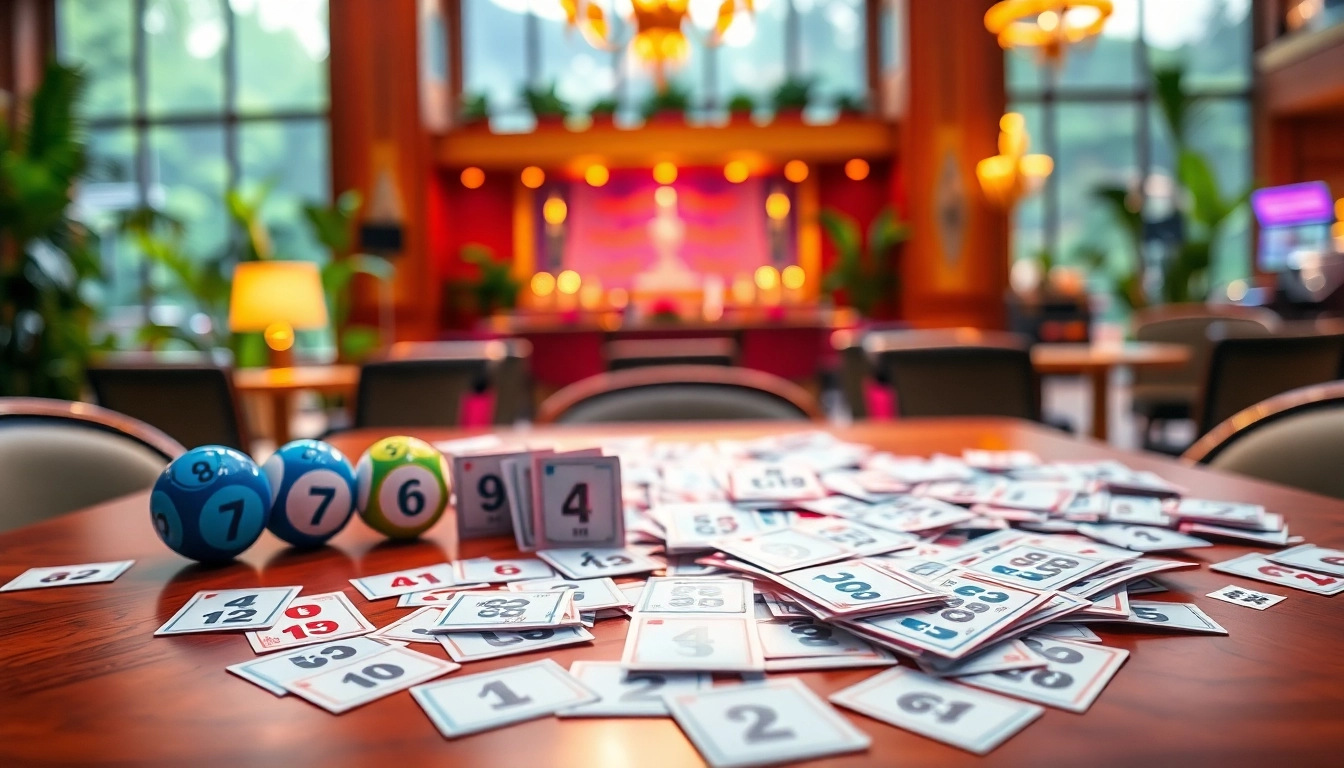 Permainan toto togel yang menarik dengan kartu nomor berwarna-warni di tabel taruhan.