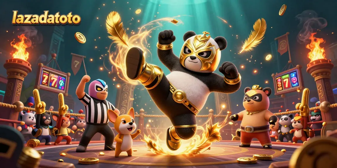 Menggairahkan permainan lazadatoto dengan panda penggulat, wasit chihuahua, dan penonton hewan.