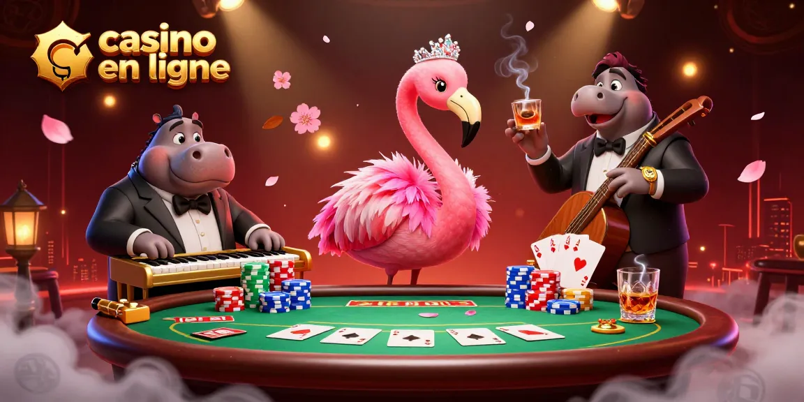 Illustration captivante de jeu de casino en ligne avec des personnages joyeux et des éléments de jeu