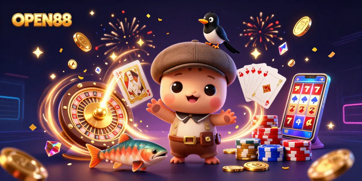 OPEN88 entices players with an exciting 3D casino adventure featuring Nessie and lucky symbols.