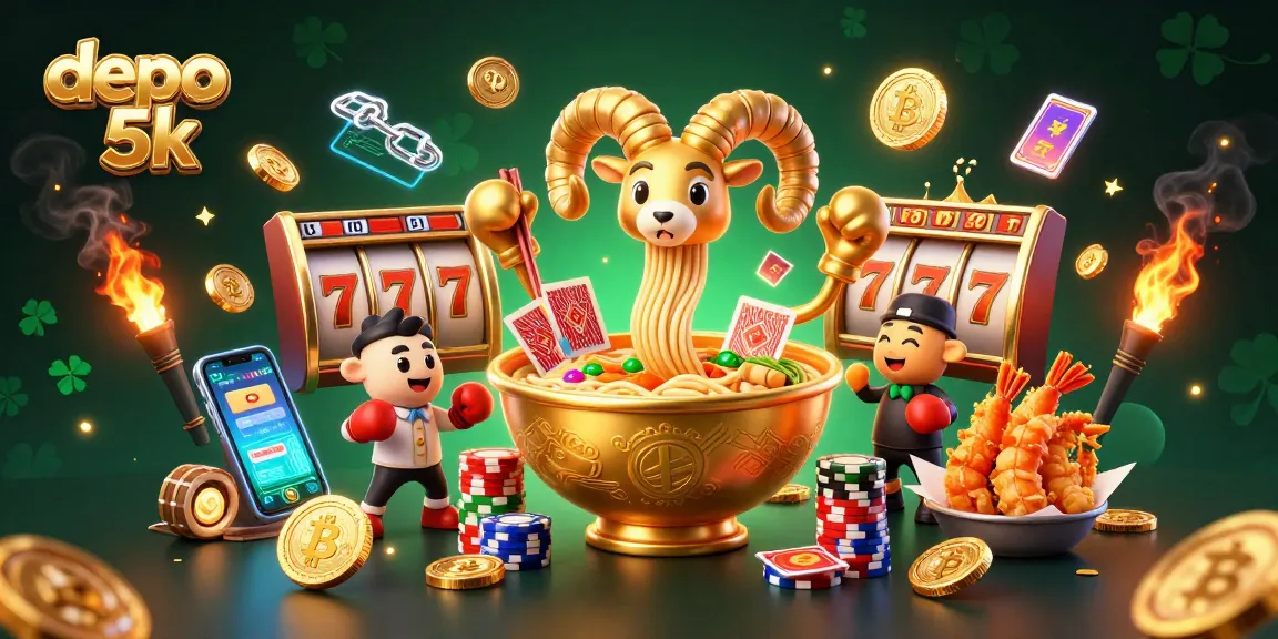 Engage with the fun of depo 5k casino slots, highlighted by dynamic character illustrations.