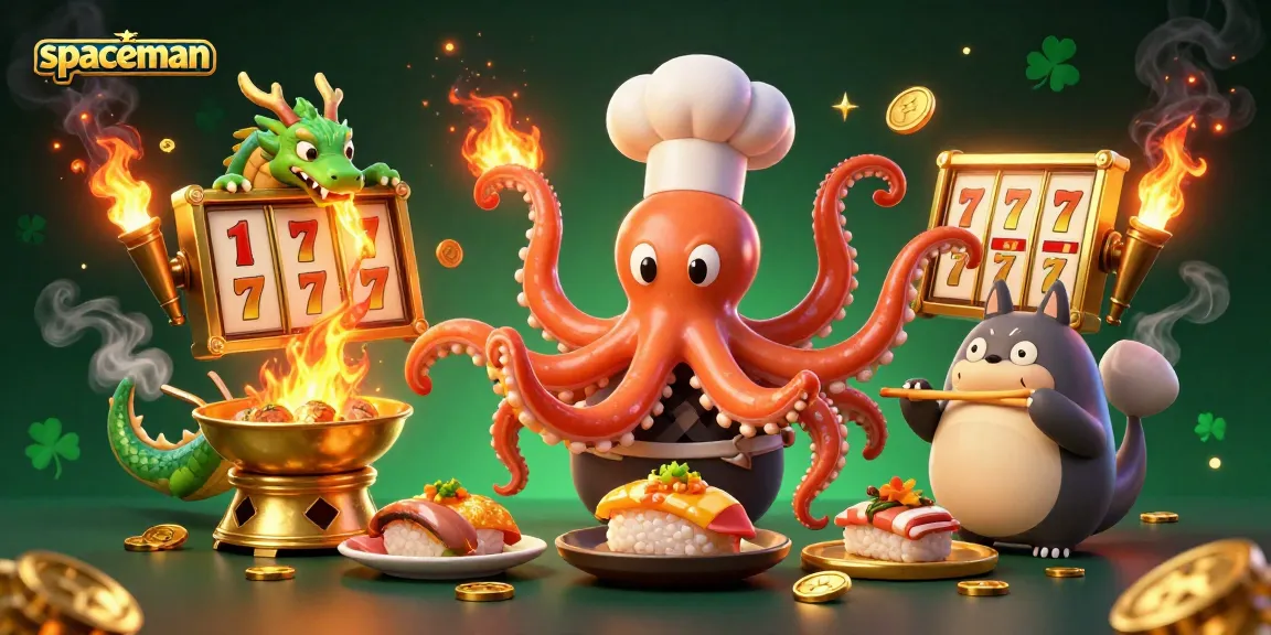 Spaceman's winning slot reels come alive with an octopus chef and dragon in action.